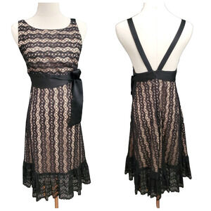 Milly Black New York Low Back Lace Dress Sleeveless Size 6 Ruffle Hem